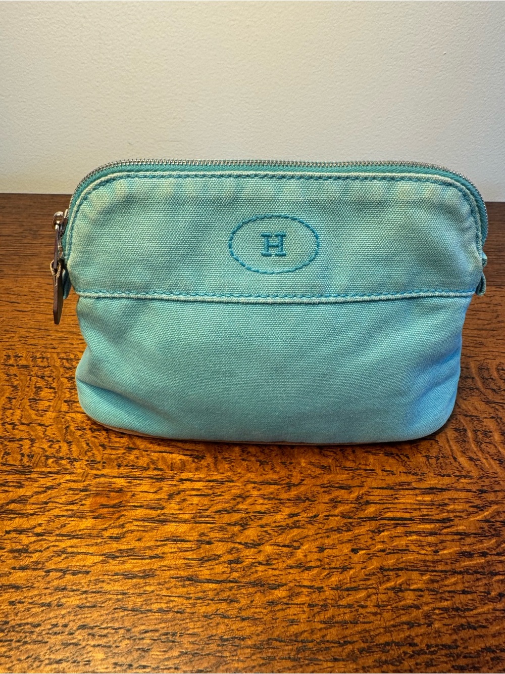 Hermès Bolide Pouch 20 Canvas Cosmetic Bag Turquoise Blue w/Box - Picture 2 of 15